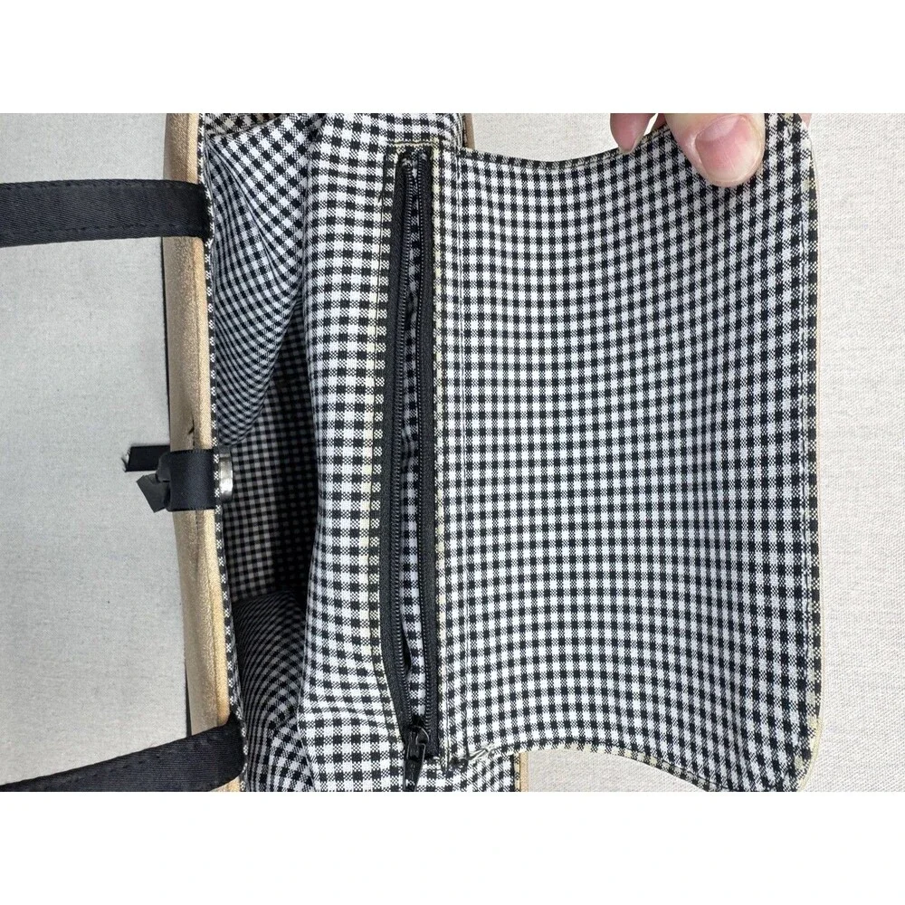 Kate Spade New York Gold Black Tote Bag & Gingham Zip Pouch Bow Canvas Large